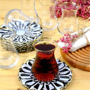 GLORE TARABYA PLATİN ÇELİK ÇAY SETİ 6 LI ELEGANT 82235