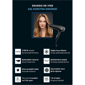 GRUNDIG KABLO SARICILI SAÇ KURUTMA MAKİNESİ 2100 W