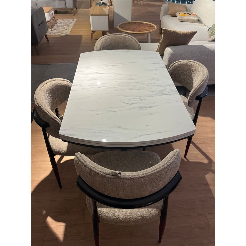 ÖZER X MARMO MASA SANDALYE SETİ / MS BEYAZ SND POLO 06 (KREM )