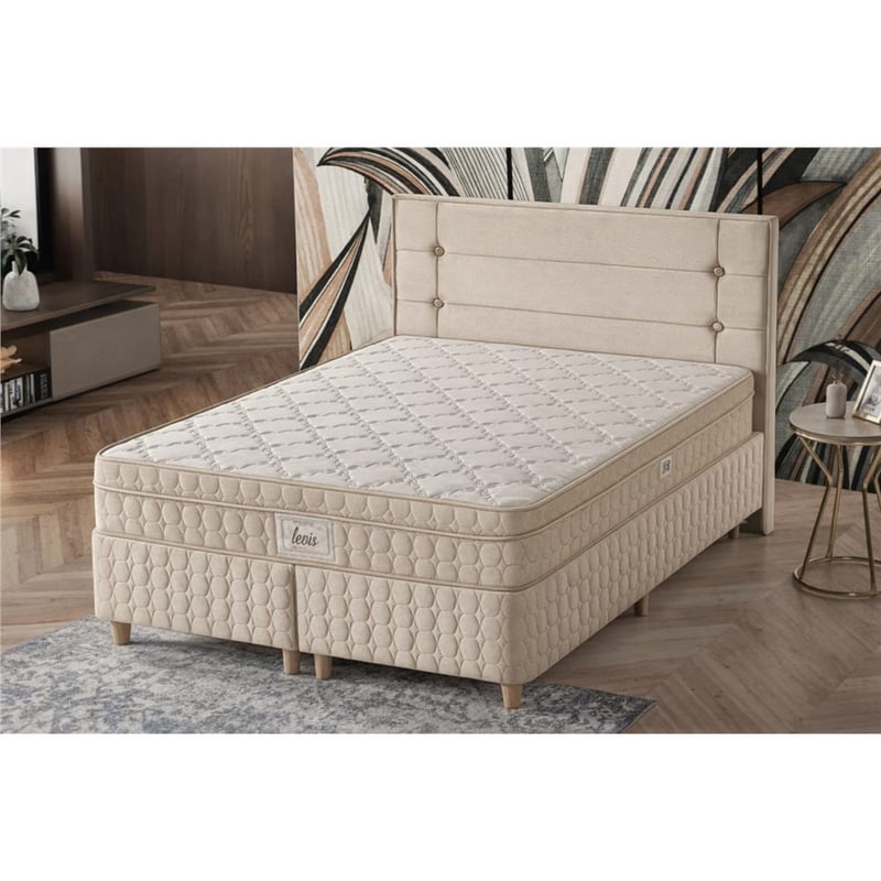 UMUT 160*200 ELİT BAZA BAŞLIK YATAK (LEVİS) SET / RUBON BEJ