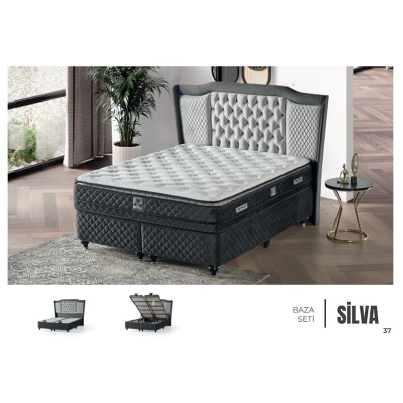 UMUT 160*200 SİLVA BAZA BAŞLIK YATAK (SİLVER) SET / RUBON ANTRASİT